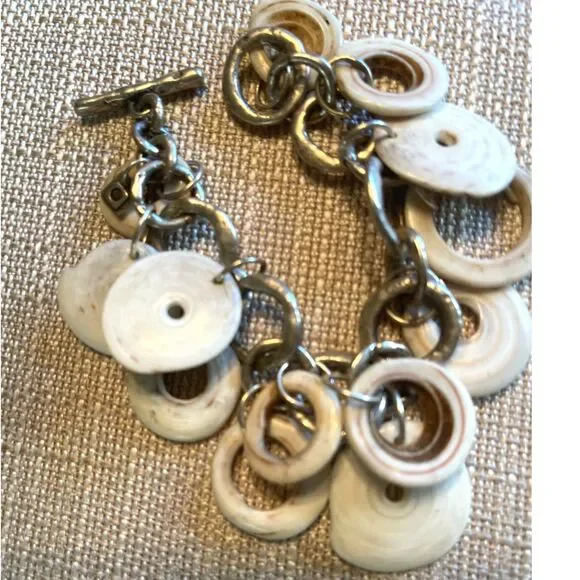 Sterling 925 & Kualia Large Hole Shell Bracelet from Papau New Guinea ~AMAZING